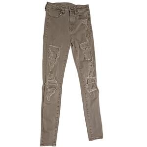 American Eagle Outfitters Womens Super Hi-Rise Jegging Super Stretch Sz 2 Green